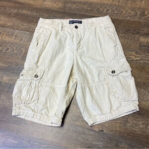 American Eagle Cargo Shorts Mens 32x11 Ivory Tan Longboard Baggy Retro